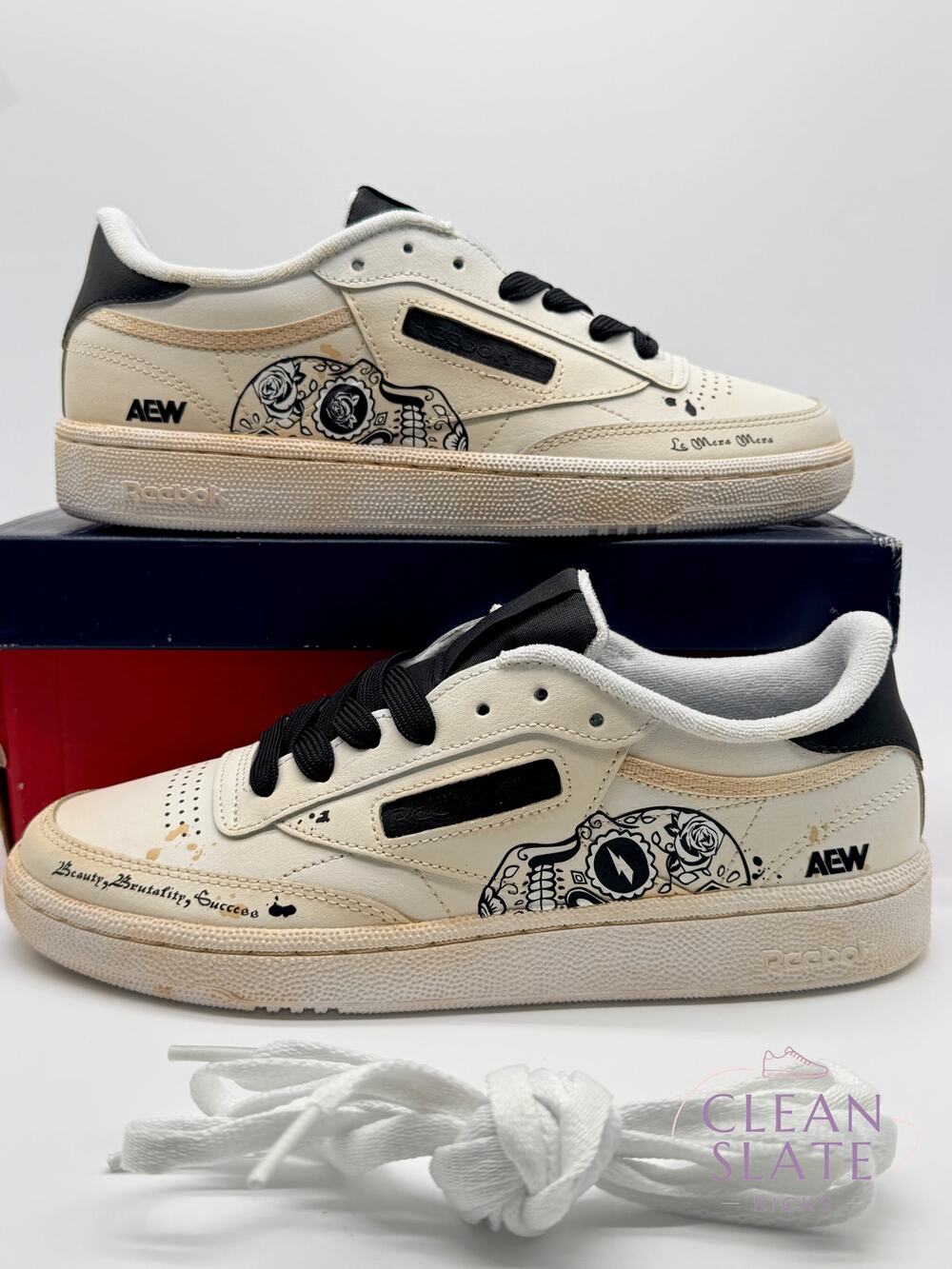 Reebok x AEW Club C 85 Women's 8 Chalk Black Sugar Skull Limited Collab NIB